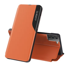 Заредете изображение във визуализатора на галерията – Eco Leather View Case elegant bookcase type case with kickstand for Samsung Galaxy S21+ 5G (S21 Plus 5G) orange - TopMag
