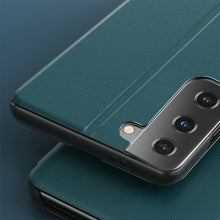 Заредете изображение във визуализатора на галерията – Eco Leather View Case elegant bookcase type case with kickstand for Samsung Galaxy S21+ 5G (S21 Plus 5G) orange - TopMag
