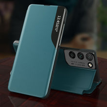 Заредете изображение във визуализатора на галерията – Eco Leather View Case elegant bookcase type case with kickstand for Samsung Galaxy S21 Ultra 5G black - TopMag
