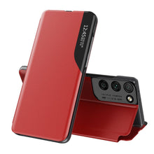 Заредете изображение във визуализатора на галерията – Eco Leather View Case elegant bookcase type case with kickstand for Samsung Galaxy S21 Ultra 5G red - TopMag
