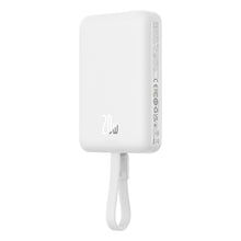 Заредете изображение във визуализатора на галерията – Baseus Magnetic Mini MagSafe 10000mAh 20W powerbank with built-in Lightning cable - white + Baseus Simple Series USB-C - USB-C 60W 0.3m cable
