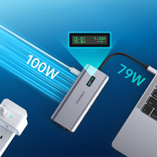 Заредете изображение във визуализатора на галерията – Choetech multifunctional HUB with display 12in1 USB-C to USB-C / USB-A / HDMI / VGA / AUX / SD / TF gray (HUB-M26)
