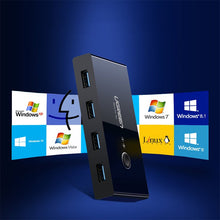 Заредете изображение във визуализатора на галерията – Ugreen switch box HUB switch 4x USB 3.2 Gen 1 USB splitter for two computers black (US216 30768)
