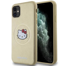 Заредете изображение във визуализатора на галерията – Hello Kitty Leather Kitty Head MagSafe case for iPhone 11 / Xr - gold
