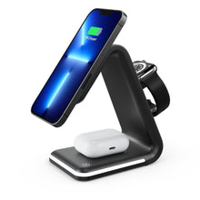 Заредете изображение във визуализатора на галерията – Wireless charger qi 3in1 15w b17 working with magsafe black - TopMag
