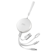Заредете изображение във визуализатора на галерията – REMAX Sury flat retractable 3in1 data charging cable USB - USB Type C / Lightning / micro USB 2,1 A 1 m white (RC-185th) - TopMag
