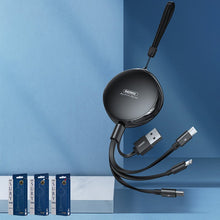 Заредете изображение във визуализатора на галерията – REMAX Sury flat retractable 3in1 data charging cable USB - USB Type C / Lightning / micro USB 2,1 A 1 m white (RC-185th) - TopMag
