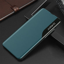 Заредете изображение във визуализатора на галерията – Eco Leather View Case elegant bookcase type case with kickstand for Samsung Galaxy A72 4G green - TopMag

