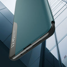 Заредете изображение във визуализатора на галерията – Eco Leather View Case elegant bookcase type case with kickstand for Samsung Galaxy A72 4G green - TopMag
