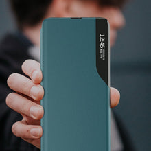 Заредете изображение във визуализатора на галерията – Eco Leather View Case elegant bookcase type case with kickstand for Samsung Galaxy A52s 5G / A52 5G / A52 4G black - TopMag
