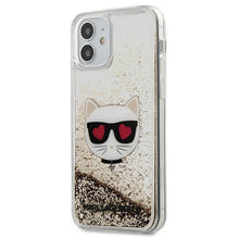 Заредете изображение във визуализатора на галерията – Karl Lagerfeld KLHCP12SLCGLGO iPhone 12 mini 5,4" złoty/gold hardcase Liquid Glitter Choupette

