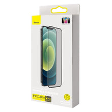 Заредете изображение във визуализатора на галерията – Baseus 2x Full screen 0,3 mm Anti Spy tempered glass with a frame iPhone 12 Pro / iPhone 12 (SGAPIPH61P-KS01) (case friendly) - TopMag
