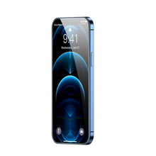 Заредете изображение във визуализатора на галерията – Baseus 2x Full screen 0,3 mm Anti Spy tempered glass with a frame iPhone 12 Pro / iPhone 12 (SGAPIPH61P-KS01) (case friendly) - TopMag
