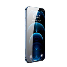 Заредете изображение във визуализатора на галерията – Baseus 2x Full screen 0,3 mm Anti Spy tempered glass with a frame iPhone 12 Pro / iPhone 12 (SGAPIPH61P-KS01) (case friendly) - TopMag
