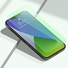 Заредете изображение във визуализатора на галерията – Baseus 2x 0,15 mm Eye Protection Full Coverage Green Tempered Glass Film with Anti Blue Light Filter for iPhone 12 mini (SGAPIPH54N-LP02) - TopMag
