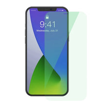 Заредете изображение във визуализатора на галерията – Baseus 2x 0,15 mm Eye Protection Full Coverage Green Tempered Glass Film with Anti Blue Light Filter for iPhone 12 mini (SGAPIPH54N-LP02) - TopMag
