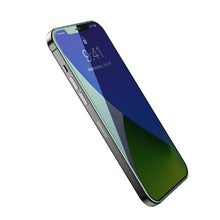 Заредете изображение във визуализатора на галерията – Baseus 2x 0,15 mm Eye Protection Full Coverage Green Tempered Glass Film with Anti Blue Light Filter for iPhone 12 mini (SGAPIPH54N-LP02) - TopMag
