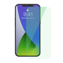 Заредете изображение във визуализатора на галерията – Baseus 2x 0,15 mm Eye Protection Full Coverage Green Tempered Glass Film with Anti Blue Light Filter for iPhone 12 Pro / iPhone 12 (SGAPIPH61P-LQ02) - TopMag
