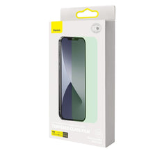 Заредете изображение във визуализатора на галерията – Baseus 2x 0,15 mm Eye Protection Full Coverage Green Tempered Glass Film with Anti Blue Light Filter for iPhone 12 Pro / iPhone 12 (SGAPIPH61P-LQ02) - TopMag
