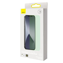 Заредете изображение във визуализатора на галерията – Baseus 2x 0,15 mm Eye Protection Full Coverage Green Tempered Glass Film with Anti Blue Light Filter for iPhone 12 Pro Max (SGAPIPH67N-LQ02) - TopMag
