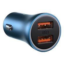 Заредете изображение във визуализатора на галерията – Baseus Golden Contactor Pro Fast Car Charger 2x USB 40 W Quick Charge SCP FCP AFC Blue (CCJD-A03) - TopMag

