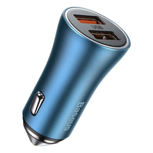 Заредете изображение във визуализатора на галерията – Baseus Golden Contactor Pro Fast Car Charger 2x USB 40 W Quick Charge SCP FCP AFC Blue (CCJD-A03) - TopMag
