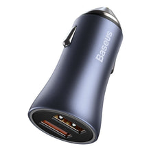 Заредете изображение във визуализатора на галерията – Baseus Golden Contactor Pro quick car charger 2x USB 40 W Quick Charge SCP FCP AFC + USB - USB Type C cable gray (TZCCJD-A0G) - TopMag
