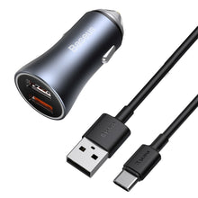 Заредете изображение във визуализатора на галерията – Baseus Golden Contactor Pro quick car charger 2x USB 40 W Quick Charge SCP FCP AFC + USB - USB Type C cable gray (TZCCJD-A0G) - TopMag
