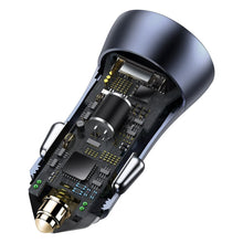 Заредете изображение във визуализатора на галерията – Baseus Golden Contactor Pro quick car charger 2x USB 40 W Quick Charge SCP FCP AFC + USB - USB Type C cable gray (TZCCJD-A0G) - TopMag
