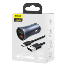 Заредете изображение във визуализатора на галерията – Baseus Golden Contactor Pro quick car charger 2x USB 40 W Quick Charge SCP FCP AFC + USB - USB Type C cable gray (TZCCJD-A0G) - TopMag
