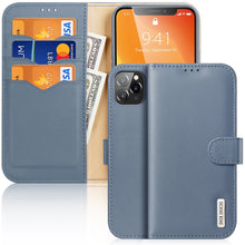 Заредете изображение във визуализатора на галерията – Dux Ducis Hivo Genuine Leather Bookcase type case for iPhone 11 Pro Max blue - TopMag

