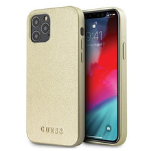 Заредете изображение във визуализатора на галерията – Guess GUHCP12MIGLGO iPhone 12/12 Pro 6,1" złoty/gold hardcase Iridescent - TopMag
