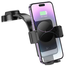 Заредете изображение във визуализатора на галерията – HOCO car holder with wireless charging for center console HW14 Speed black metal gray
