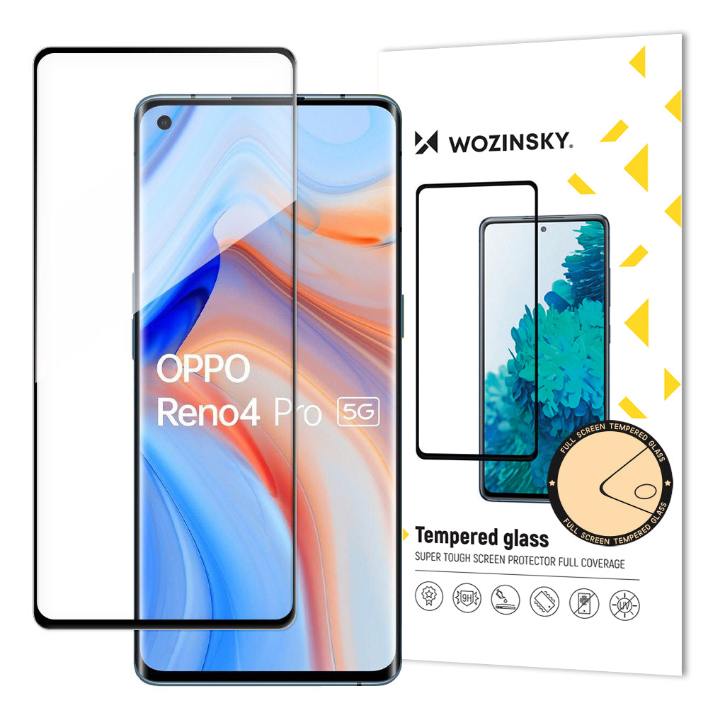 Wozinsky Tempered Glass Full Glue Super Tough Screen Protector Full Coveraged with Frame Case Friendly for Oppo Reno 4 black - TopMag
