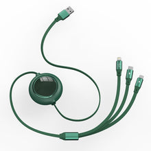 Заредете изображение във визуализатора на галерията – Baseus Bright Mirror flat retractable 3in1 data charging cable USB - USB Type C / Lightning / micro USB 3,5 A 1,2 m green (CAMLT-MJ06) - TopMag
