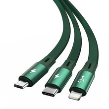 Заредете изображение във визуализатора на галерията – Baseus Bright Mirror flat retractable 3in1 data charging cable USB - USB Type C / Lightning / micro USB 3,5 A 1,2 m green (CAMLT-MJ06) - TopMag
