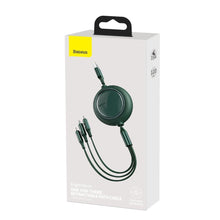 Заредете изображение във визуализатора на галерията – Baseus Bright Mirror flat retractable 3in1 data charging cable USB - USB Type C / Lightning / micro USB 3,5 A 1,2 m green (CAMLT-MJ06) - TopMag
