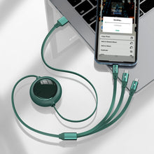 Заредете изображение във визуализатора на галерията – Baseus Bright Mirror flat retractable 3in1 data charging cable USB - USB Type C / Lightning / micro USB 3,5 A 1,2 m green (CAMLT-MJ06) - TopMag
