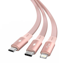 Заредете изображение във визуализатора на галерията – Baseus Bright Mirror flat retractable 3in1 data charging cable USB - USB Type C / Lightning / micro USB 3,5 A 1,2 m pink (CAMLT-MJ04) - TopMag
