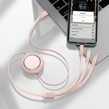 Заредете изображение във визуализатора на галерията – Baseus Bright Mirror flat retractable 3in1 data charging cable USB - USB Type C / Lightning / micro USB 3,5 A 1,2 m pink (CAMLT-MJ04) - TopMag
