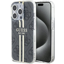 Заредете изображение във визуализатора на галерията – Original faceplate case GUESS GUHCP15LH4PSEGK for iPhone 15 Pro (4G Gold  Stripe / black)
