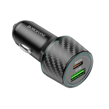 Заредете изображение във визуализатора на галерията – Borofone Car charger BZ21 Brilliant - USB + Type C - QC 3.0 PD 48W black
