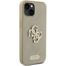 Заредете изображение във визуализатора на галерията – Guess Perforated 4G Glitter case for iPhone 15 - gold
