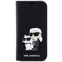 Заредете изображение във визуализатора на галерията – Karl Lagerfeld KLBKP14SSANKCPK iPhone 14 6.1" bookcase black/black Saffiano Karl &amp; Choupette
