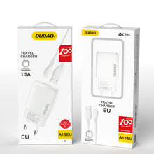 Заредете изображение във визуализатора на галерията – Dudao USB-A 7.5W charger + USB-A cable - Lightning 1m white (A1sEUL)
