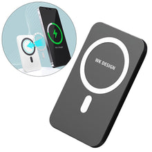 Заредете изображение във визуализатора на галерията – WK Design Magnetic Wireless Power Bank 5000 mAh (MagSafe Compatible) Black (WP-215 black) - TopMag
