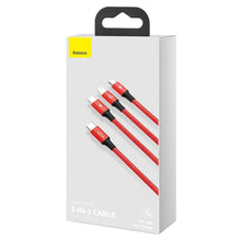 Заредете изображение във визуализатора на галерията – Baseus Rapid 3in1 USB Typ C - USB Typ C / Lightning / micro USB cable 20 W 1,5 m red (CAMLT-SC09) - TopMag
