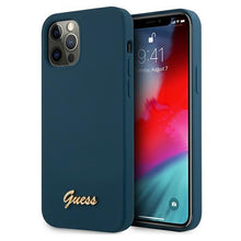 Заредете изображение във визуализатора на галерията – Guess GUHCP12LLSLMGBL iPhone 12 Pro Max 6,7" niebieski/blue hardcase Metal Logo Script - TopMag
