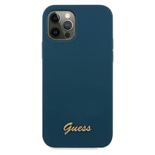 Заредете изображение във визуализатора на галерията – Guess GUHCP12LLSLMGBL iPhone 12 Pro Max 6,7" niebieski/blue hardcase Metal Logo Script - TopMag
