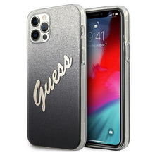 Заредете изображение във визуализатора на галерията – Guess GUHCP12LPCUGLSBK iPhone 12 Pro Max 6,7" czarny/black hardcase Glitter Gradient Script - TopMag
